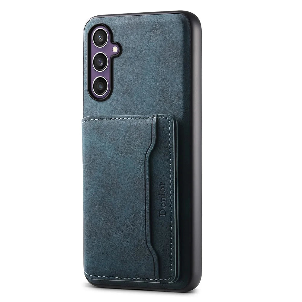 DENIOR D13 For Samsung Galaxy S24 Case Kickstand Retro Leather Back Cover Magnetic 2 in 1 Detachable - Blue - 2