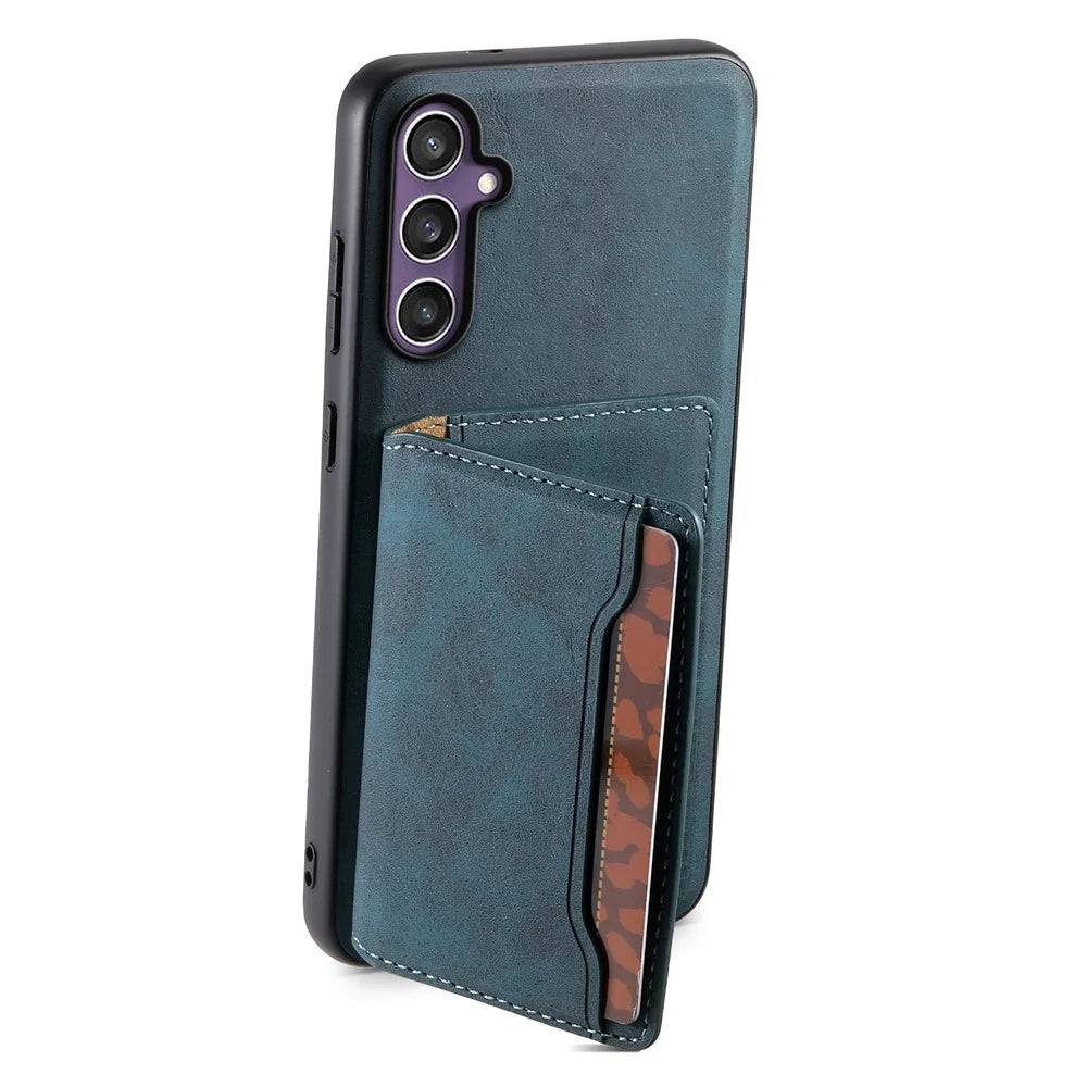 DENIOR D13 For Samsung Galaxy S24 Case Kickstand Retro Leather Back Cover Magnetic 2 in 1 Detachable - Blue - 3