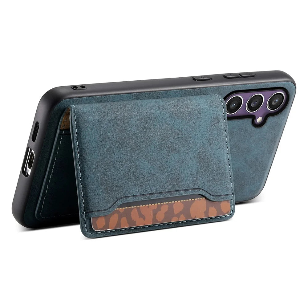 DENIOR D13 For Samsung Galaxy S24 Case Kickstand Retro Leather Back Cover Magnetic 2 in 1 Detachable - Blue - 4