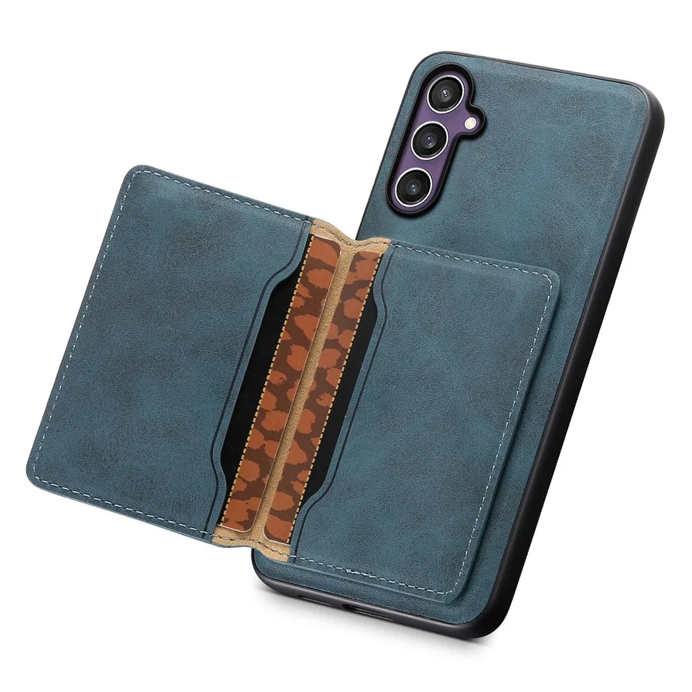 DENIOR D13 For Samsung Galaxy S24 Case Kickstand Retro Leather Back Cover Magnetic 2 in 1 Detachable - Blue - 5