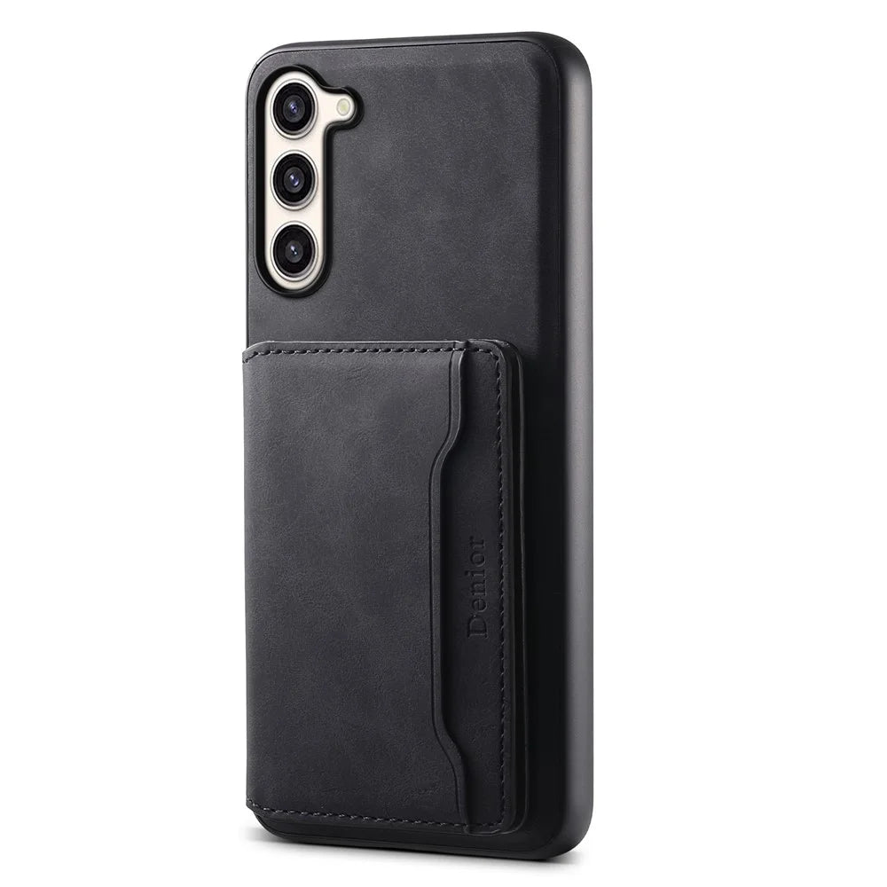 DENIOR D13 For Samsung Galaxy S23+ Case Leather + PC + TPU Phone Cover with Detachable Card Holder - Black - 2