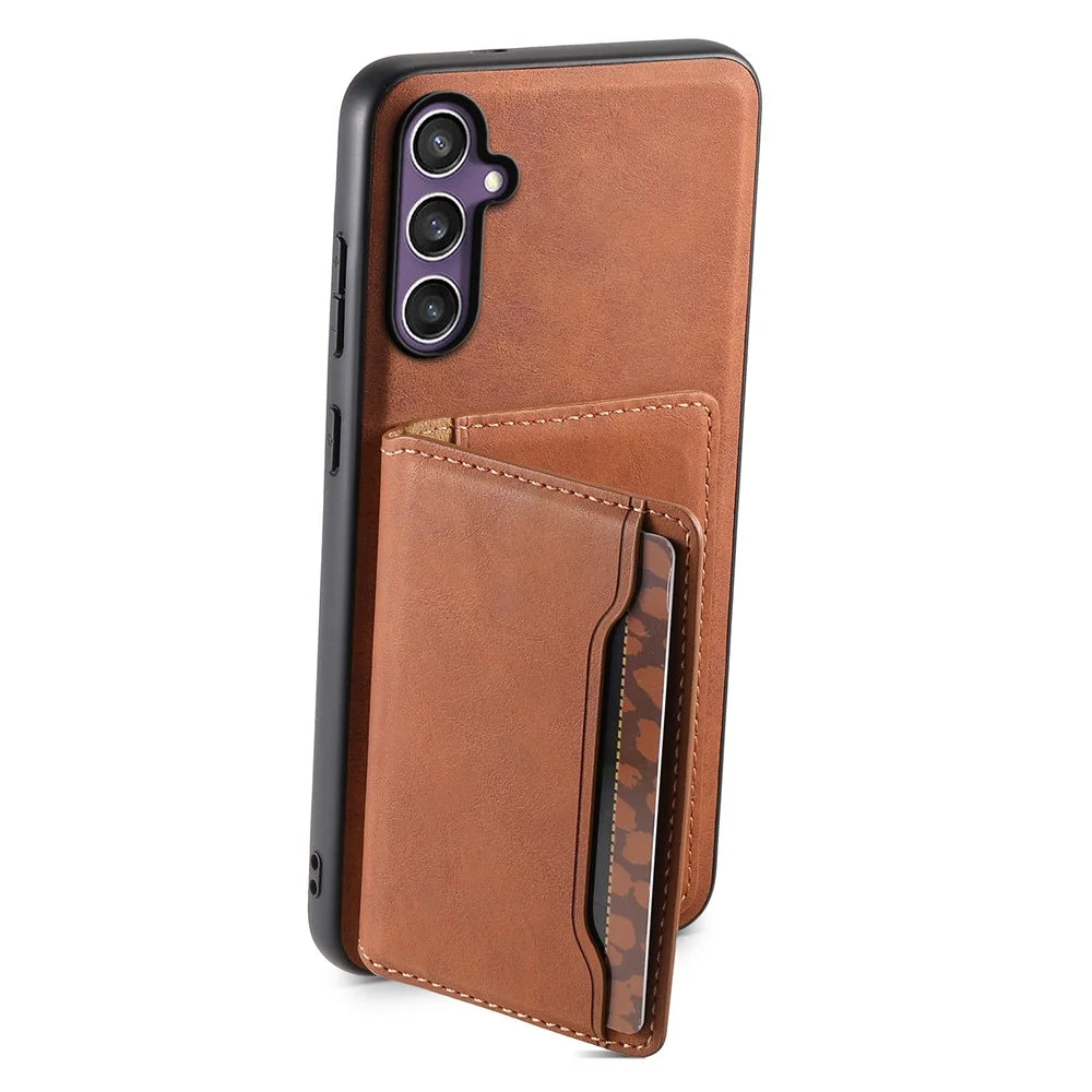 DENIOR D13 For Samsung Galaxy S23 FE Case Card Holder Kickstand Detachable 2-in-1 Phone Cover - Brown - 3