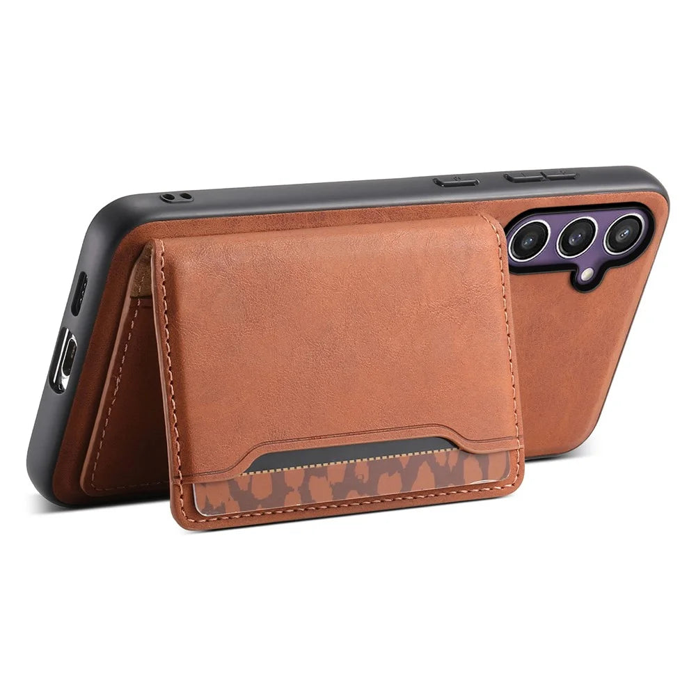 DENIOR D13 For Samsung Galaxy S23 FE Case Card Holder Kickstand Detachable 2-in-1 Phone Cover - Brown - 4