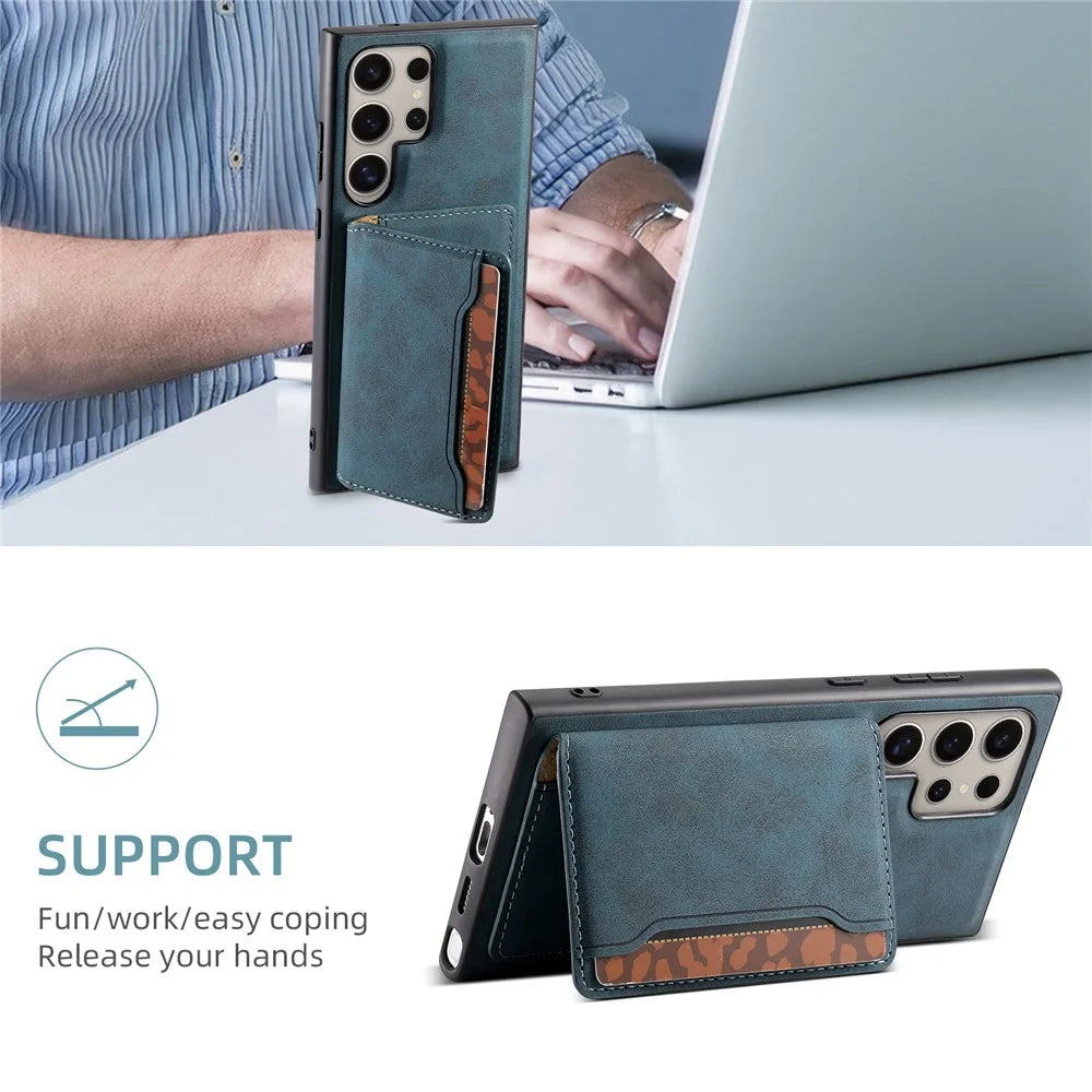 DENIOR D13 For Samsung Galaxy S23 Ultra Case Leather + PC + TPU Phone Cover with Detachable Card Holder - Green - 6