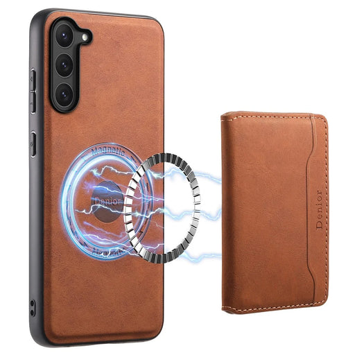DENIOR D13 For Samsung Galaxy S23 Case Detachable Card Bag Leather+PC+TPU Phone Cover - Brown - 1