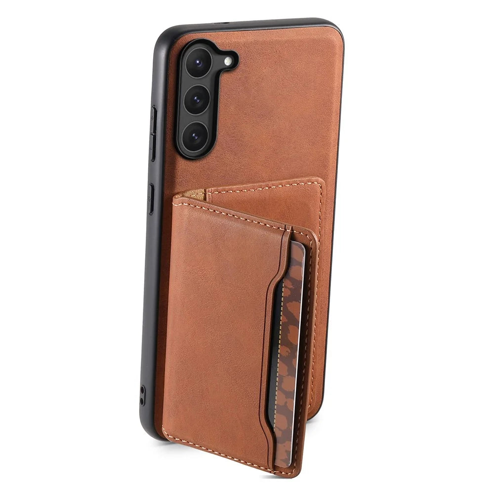 DENIOR D13 For Samsung Galaxy S23 Case Detachable Card Bag Leather+PC+TPU Phone Cover - Brown - 3