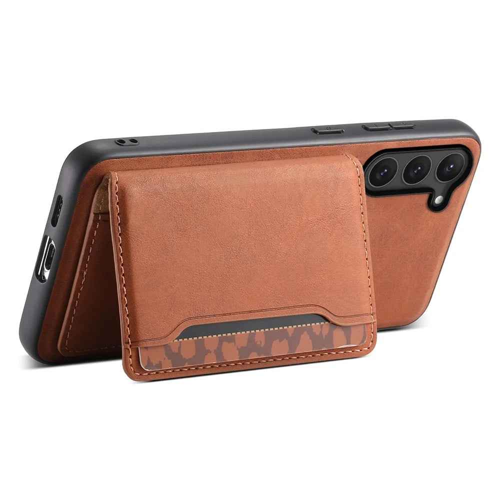 DENIOR D13 For Samsung Galaxy S23 Case Detachable Card Bag Leather+PC+TPU Phone Cover - Brown - 4