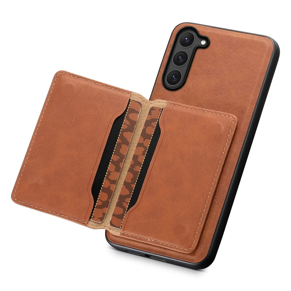 DENIOR D13 For Samsung Galaxy S23 Case Detachable Card Bag Leather+PC+TPU Phone Cover - Brown - 5