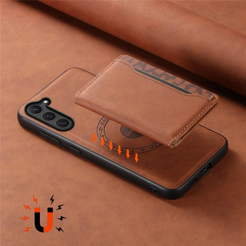 DENIOR D13 For Samsung Galaxy S23 Case Detachable Card Bag Leather+PC+TPU Phone Cover - Brown - 7