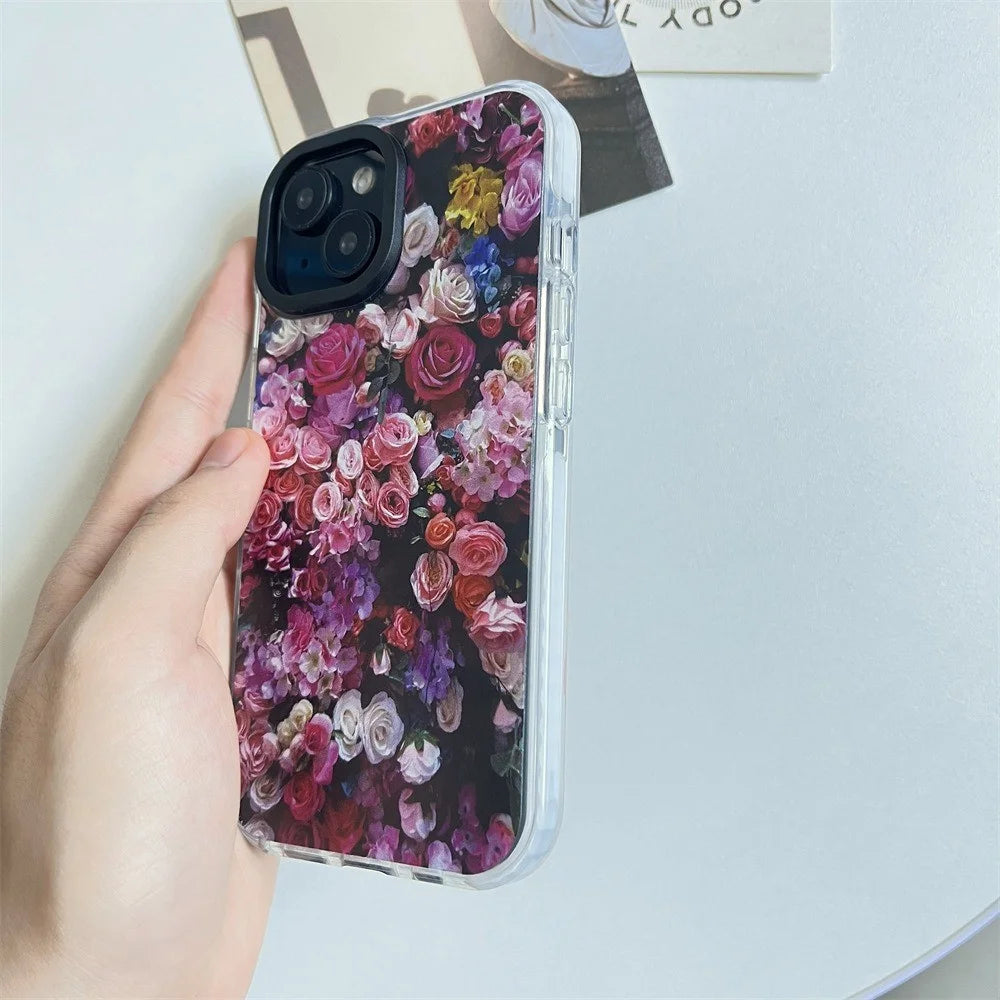 For iPhone 14 Cell Phone Case Colorful Pattern Shockproof Hard Acrylic Cover - Rose Garden - 2