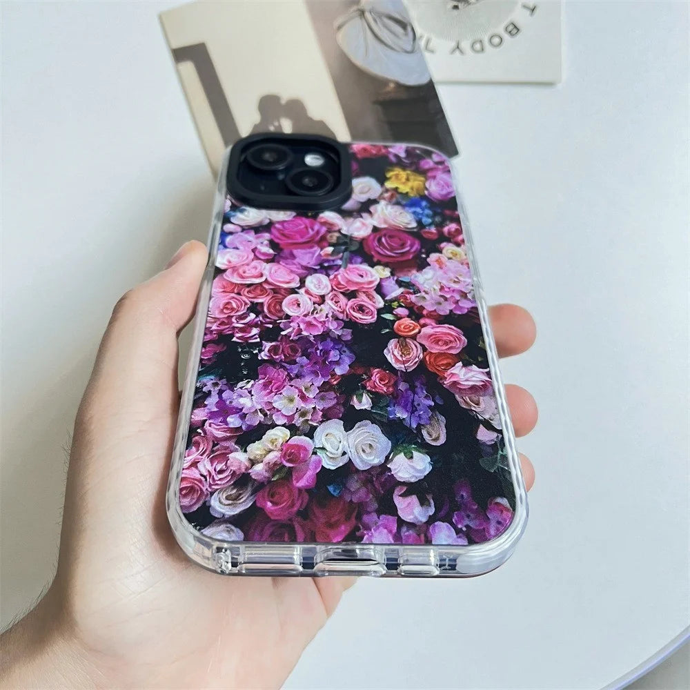 For iPhone 14 Cell Phone Case Colorful Pattern Shockproof Hard Acrylic Cover - Rose Garden - 3