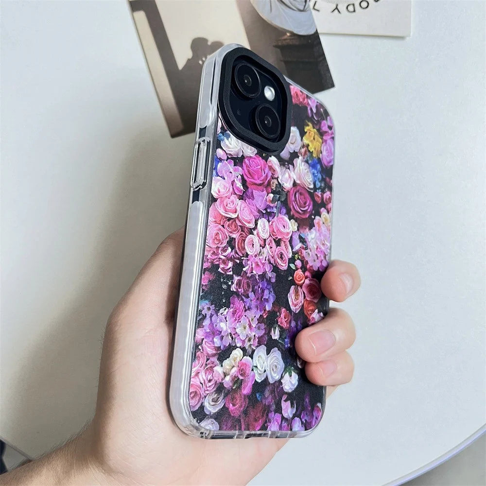 For iPhone 14 Cell Phone Case Colorful Pattern Shockproof Hard Acrylic Cover - Rose Garden - 4