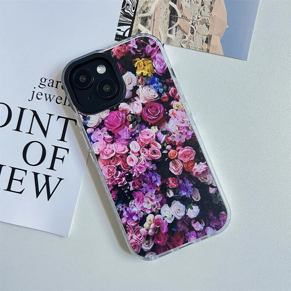 For iPhone 14 Cell Phone Case Colorful Pattern Shockproof Hard Acrylic Cover - Rose Garden - 5