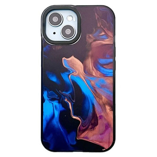 For iPhone 14 Plus Cell Phone Cases Colorful Pattern Shockproof Acrylic Back Cover - Red and Blue Pigment - 1