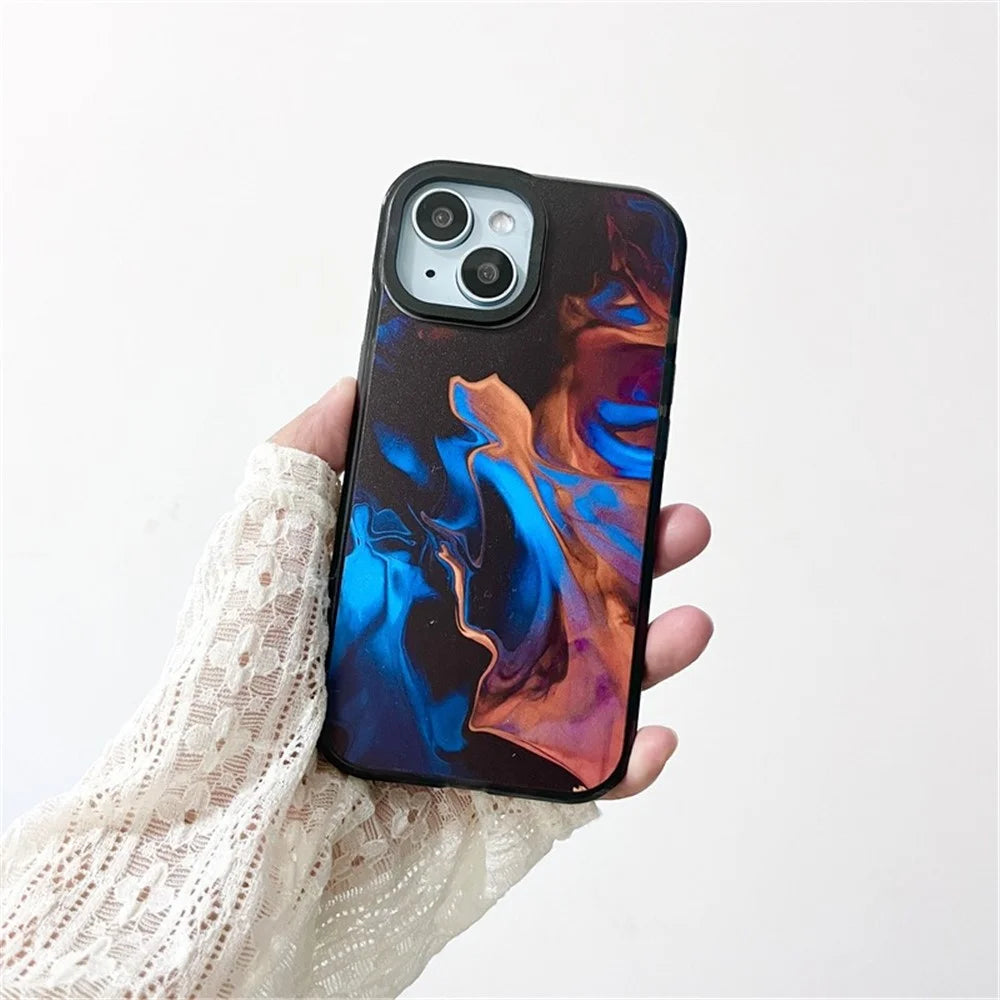 For iPhone 14 Plus Cell Phone Cases Colorful Pattern Shockproof Acrylic Back Cover - Red and Blue Pigment - 2