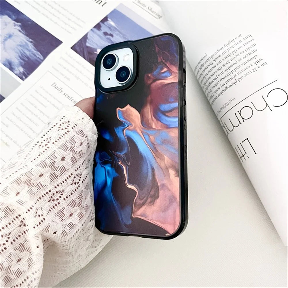 For iPhone 14 Plus Cell Phone Cases Colorful Pattern Shockproof Acrylic Back Cover - Red and Blue Pigment - 3