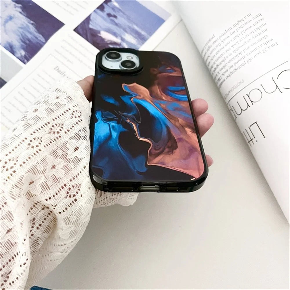 For iPhone 14 Plus Cell Phone Cases Colorful Pattern Shockproof Acrylic Back Cover - Red and Blue Pigment - 4