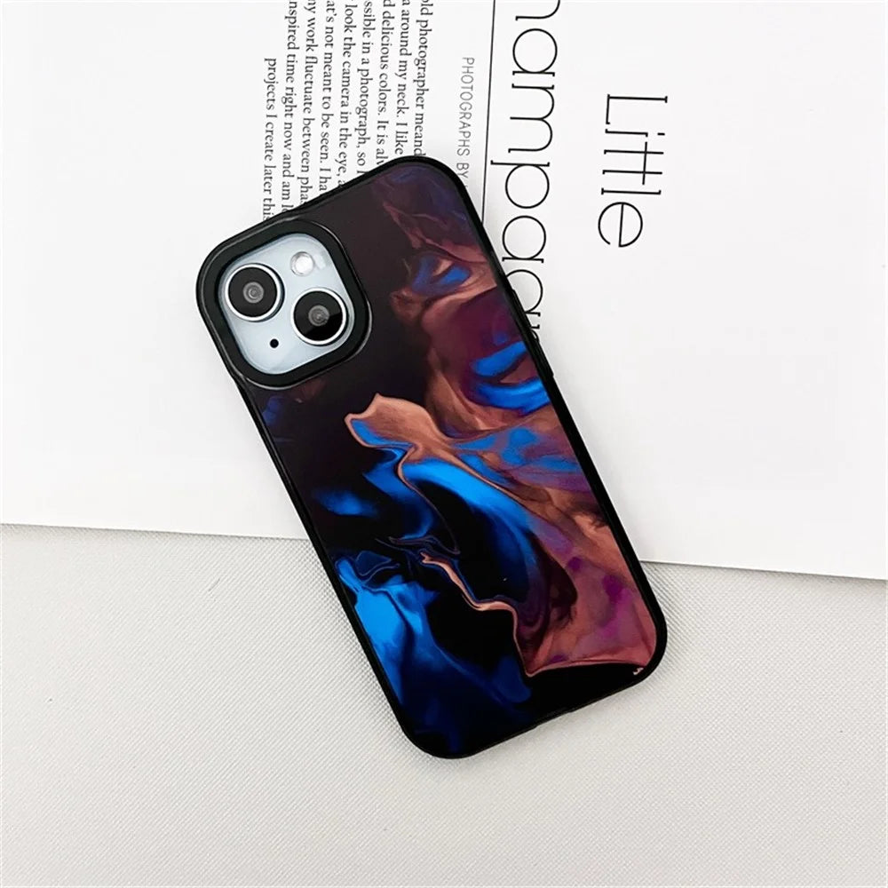 For iPhone 14 Plus Cell Phone Cases Colorful Pattern Shockproof Acrylic Back Cover - Red and Blue Pigment - 5