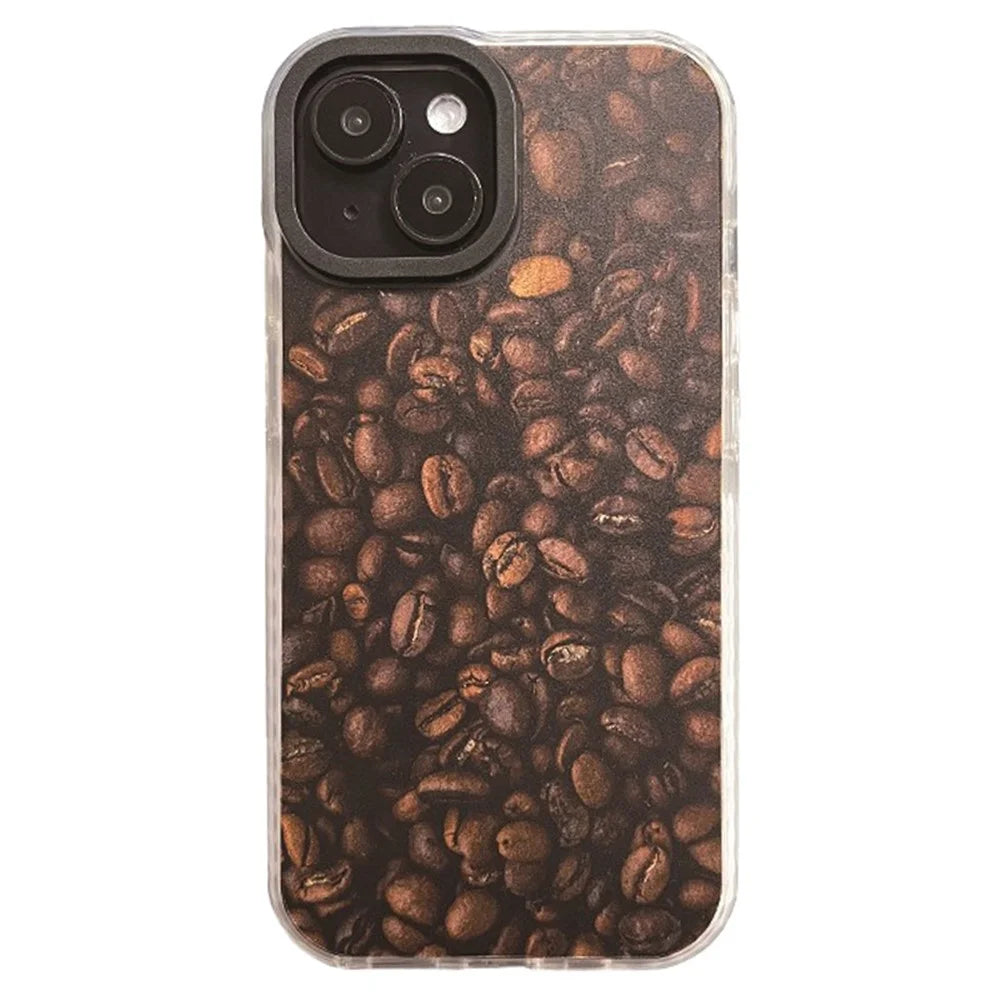 For iPhone 15 Phone Case Colorful Pattern Shockproof Hard Acrylic Cover - Coffee Bean - 1