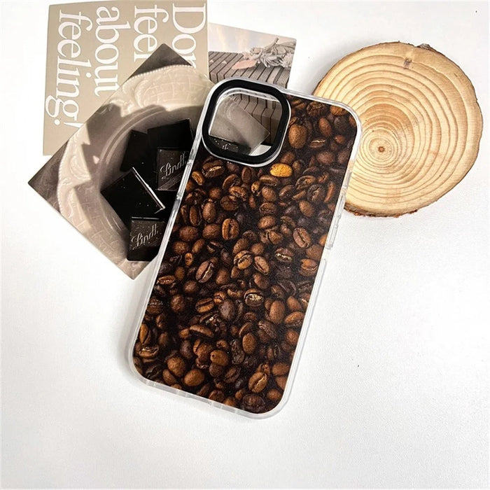 For iPhone 15 Phone Case Colorful Pattern Shockproof Hard Acrylic Cover - Coffee Bean - 2
