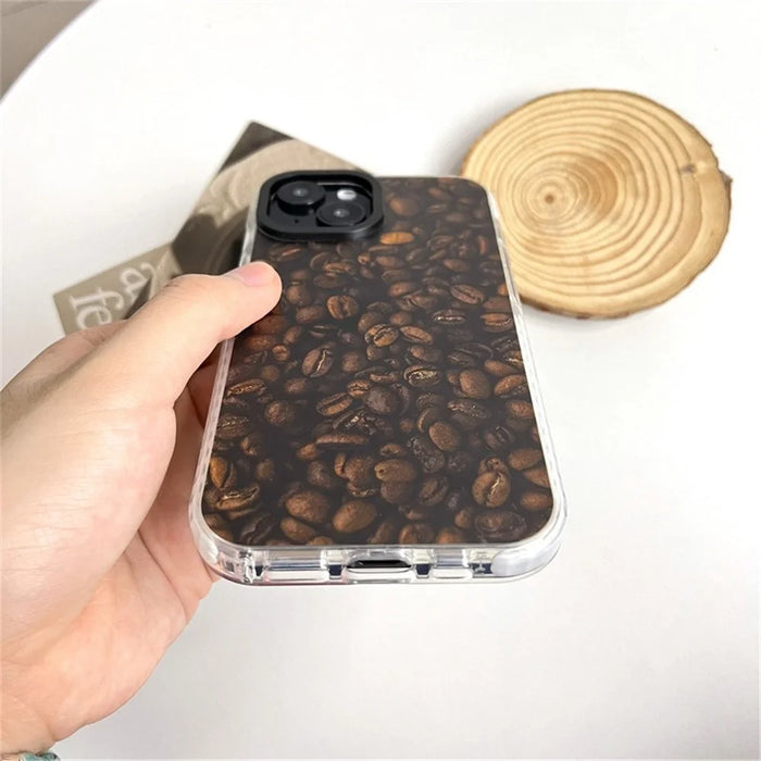 For iPhone 15 Phone Case Colorful Pattern Shockproof Hard Acrylic Cover - Coffee Bean - 4