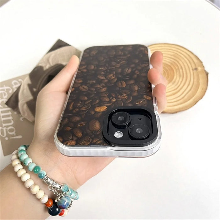 For iPhone 15 Phone Case Colorful Pattern Shockproof Hard Acrylic Cover - Coffee Bean - 5