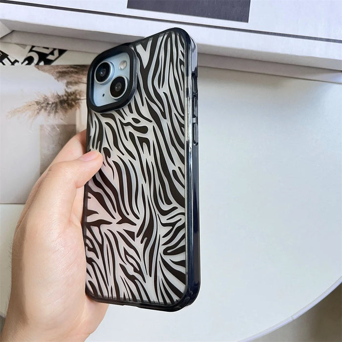 For iPhone 15 Plus Shockproof Acrylic Cover Cell Phone Case with Pattern Design - Zebra Print - 2
