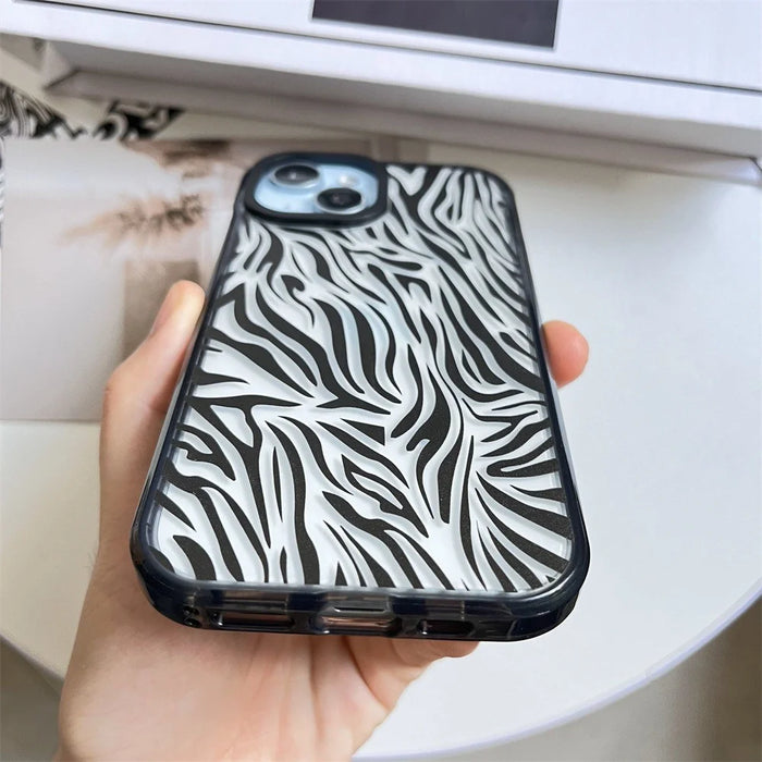For iPhone 15 Plus Shockproof Acrylic Cover Cell Phone Case with Pattern Design - Zebra Print - 3