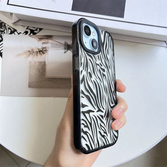 For iPhone 15 Plus Shockproof Acrylic Cover Cell Phone Case with Pattern Design - Zebra Print - 4