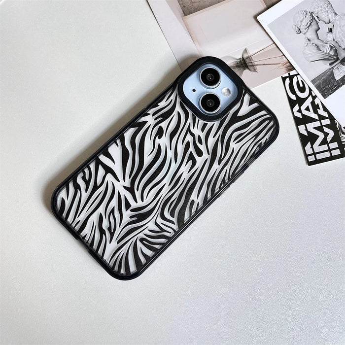 For iPhone 15 Plus Shockproof Acrylic Cover Cell Phone Case with Pattern Design - Zebra Print - 5