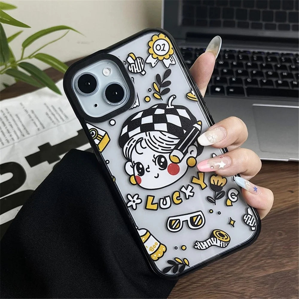 For iPhone 14 Case Shockproof Acrylic Hard Phone Cover Lucky Girl - 2