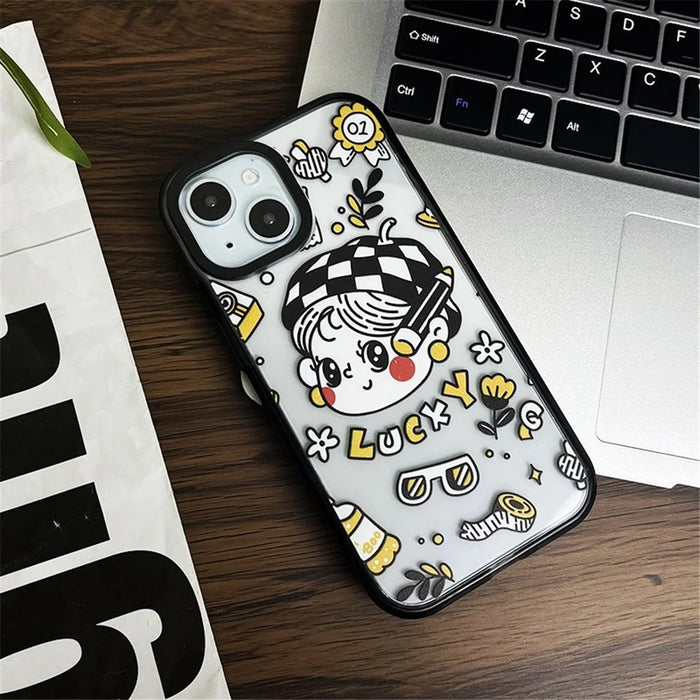 For iPhone 15 Plus Case Lucky Girl Pattern Protective Hard Acrylic Back Cover - 3