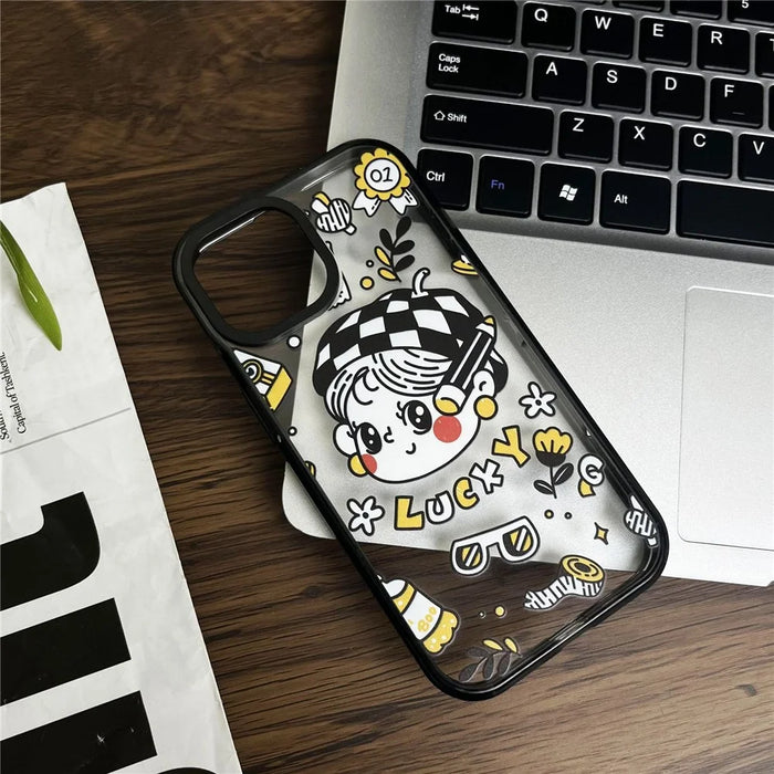 For iPhone 15 Plus Case Lucky Girl Pattern Protective Hard Acrylic Back Cover - 4