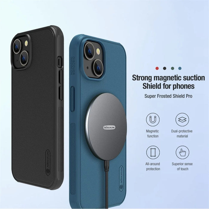 NILLKIN Frosted Shield Pro for iPhone 14 / iPhone 13 Hard PC Soft TPU Matte Phone Cover Magnetic Absorption Case - Black - 4