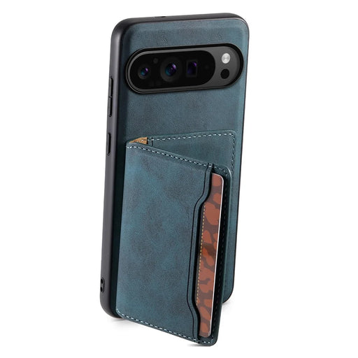 DENIOR D13 For Google Pixel 9 Pro / Pixel 9 Case Leather+PC+TPU Cover Phone Card Bag Kickstand - Blue - 2