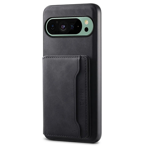 DENIOR D13 For Google Pixel 9 / 9 Pro Case Leather+PC+TPU Phone Cover Detachable Card Bag Kickstand - Black - 1