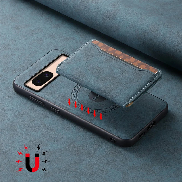 DENIOR D13 For Google Pixel 8a Case 2 in 1 Detachable Leather Phone Back Cover - Blue - 7
