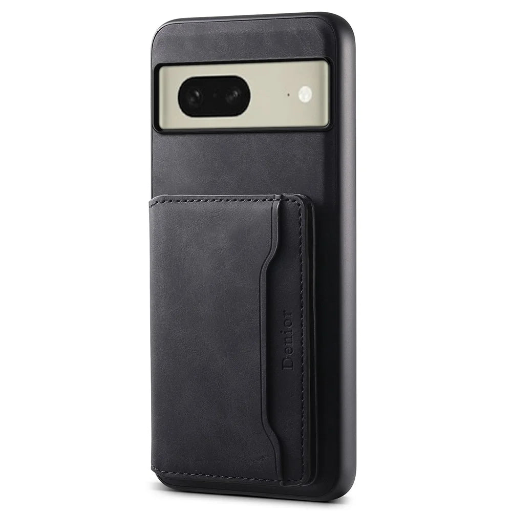 DENIOR D13 For Google Pixel 8 Case Detachable Magnetic Leather Back Cover Retro Texture - Black - 1