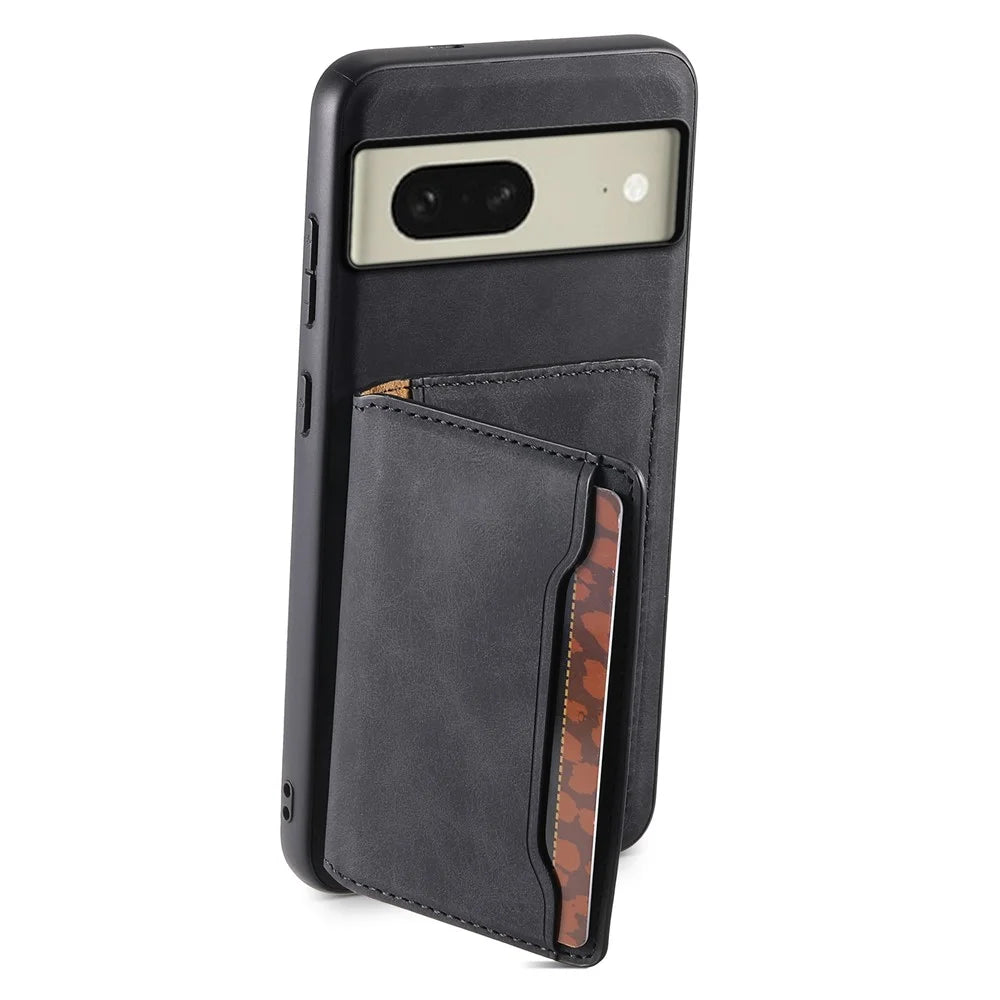 DENIOR D13 For Google Pixel 8 Case Detachable Magnetic Leather Back Cover Retro Texture - Black - 2
