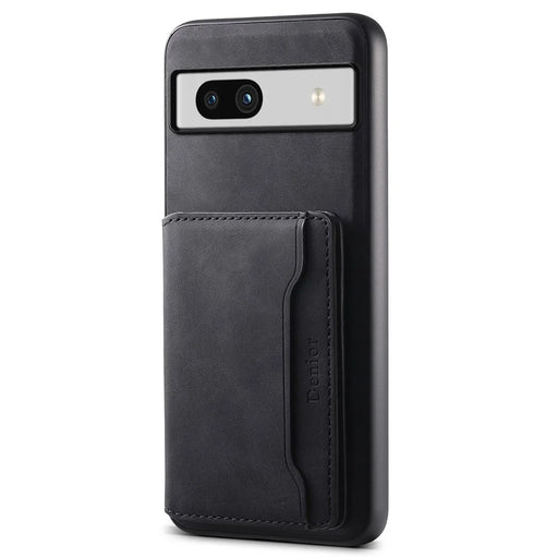 DENIOR D13 For Google Pixel 7a Case with Detachable Card Holder Leather Magnetic Phone Cover - Black - 1
