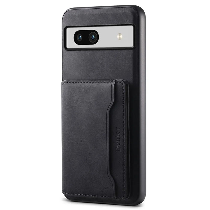 DENIOR D13 For Google Pixel 7a Case with Detachable Card Holder Leather Magnetic Phone Cover - Black - 1