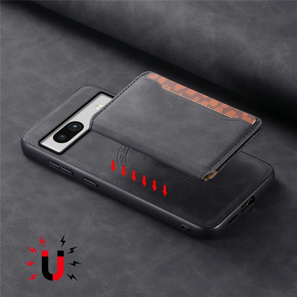 DENIOR D13 For Google Pixel 7a Case with Detachable Card Holder Leather Magnetic Phone Cover - Black - 7