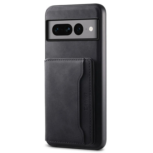 DENIOR D13 For Google Pixel 7 Pro 5G Case Magnetic Case Leather Back Cover Kickstand Card Holder - Black - 1