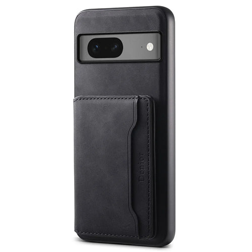 DENIOR D13 For Google Pixel 7 5G Case Magnetic Card Holder Kickstand Leather Back Phone Cover - Black - 1