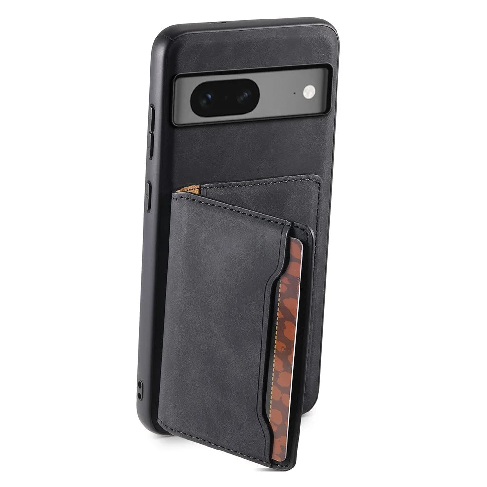 DENIOR D13 For Google Pixel 7 5G Case Magnetic Card Holder Kickstand Leather Back Phone Cover - Black - 2