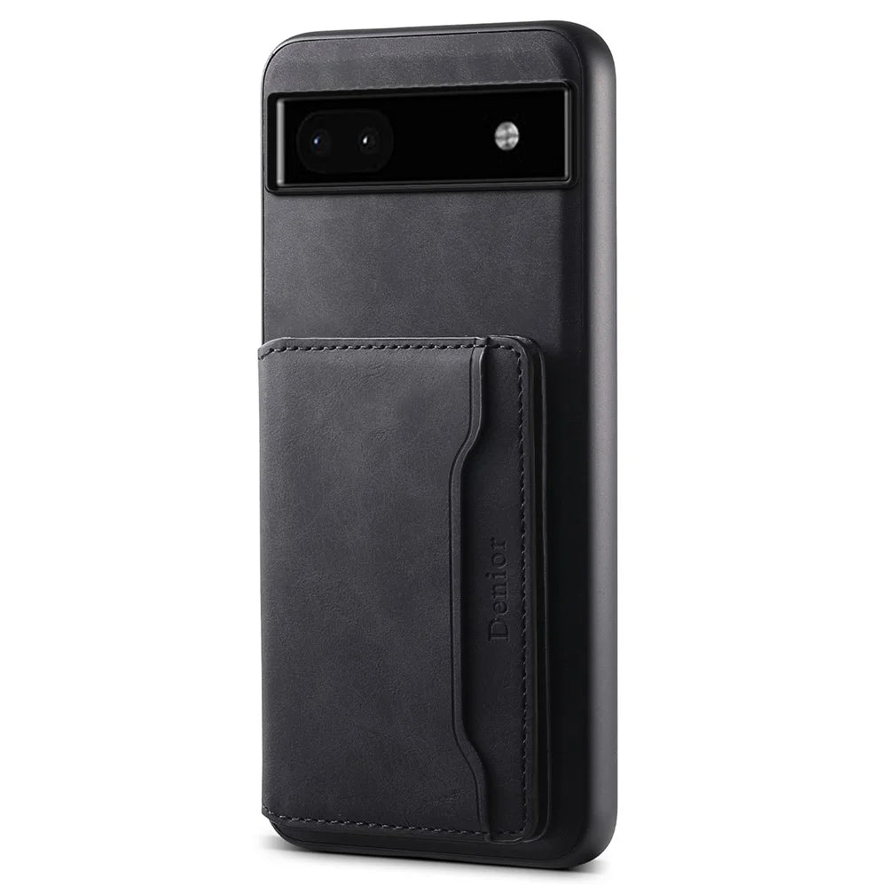 DENIOR D13 For Google Pixel 6a Kickstand Case PU+PC+TPU Phone Cover Detachable Card Bag - Black - 1