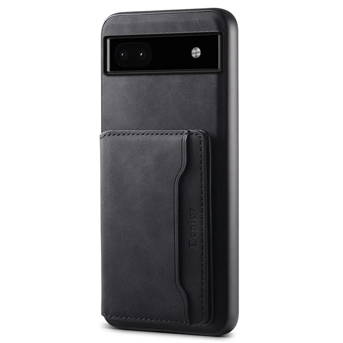 DENIOR D13 For Google Pixel 6a Kickstand Case PU+PC+TPU Phone Cover Detachable Card Bag - Black - 1
