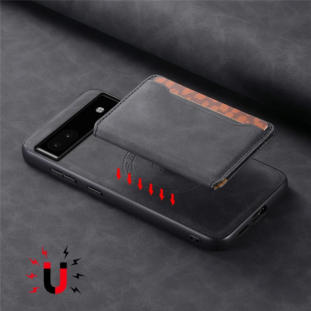 DENIOR D13 For Google Pixel 6a Kickstand Case PU+PC+TPU Phone Cover Detachable Card Bag - Black - 7