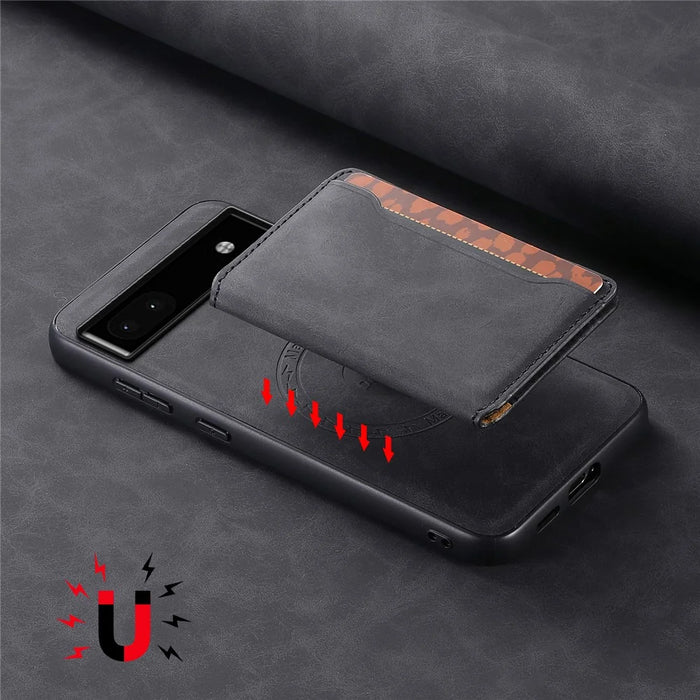 DENIOR D13 For Google Pixel 6a Kickstand Case PU+PC+TPU Phone Cover Detachable Card Bag - Black - 7