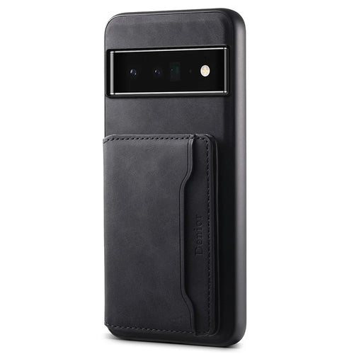 DENIOR D13 For Google Pixel 6 Pro 5G Retro Case Leather Phone Back Cover Detachable 2-in-1 Card Holder - Black - 1